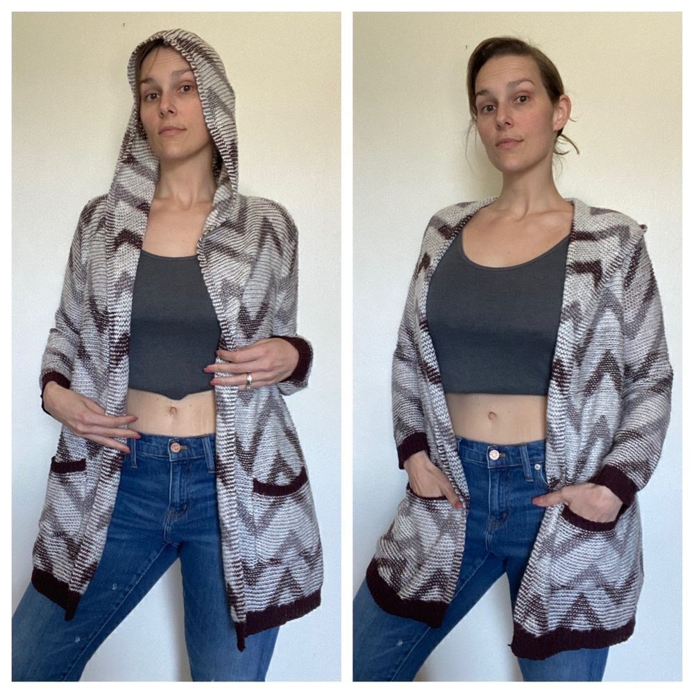 Absolutely Famous Hooded Cardigan Sweater Purple Hoodie Large Athleisure